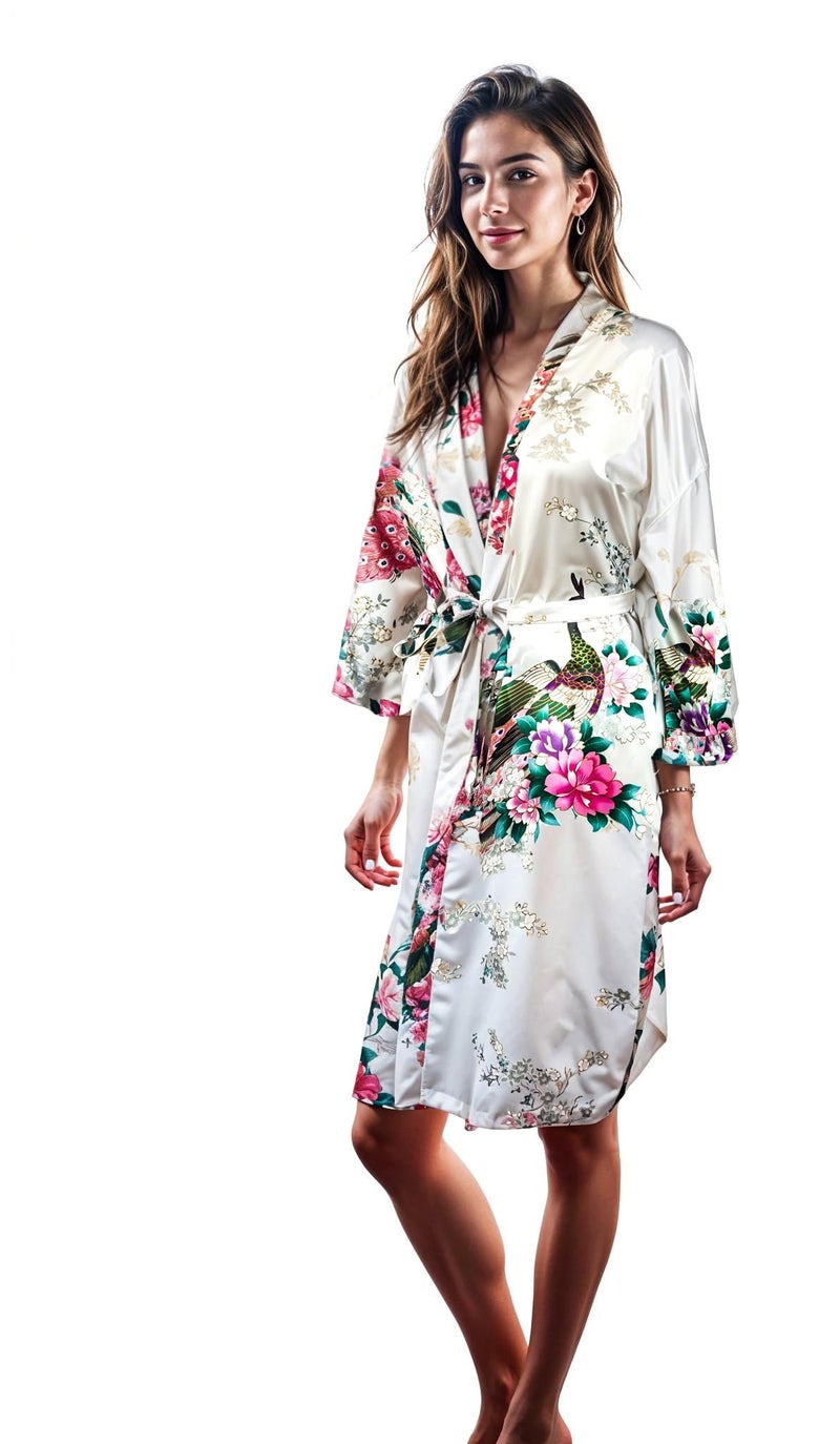 CCcollections Long Kimono Robe for Women, Premium Lightweight Peacock Bridesmaid Robe, Bridal Shower, Birthday Womenâ€™s Gift - Image 1